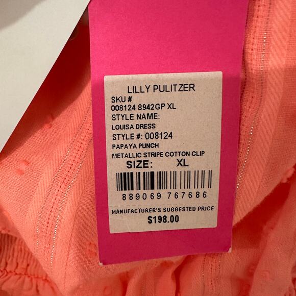 XL Lilly Pulitzer Peach Papaya Punch Off the Shoulder Louisa Dress NWT - Picture 6 of 7